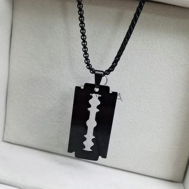 Black Razor Blade pendant Necklace for men and unisex