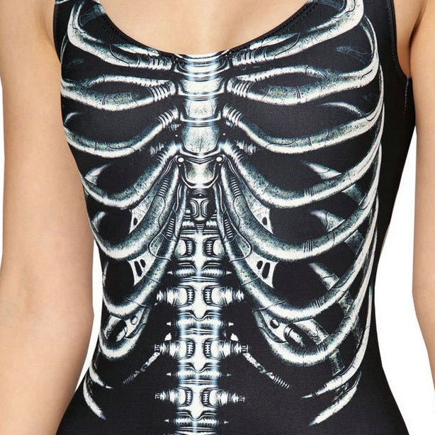 Black Realistic Skeleton Swimsuit One Piece womens