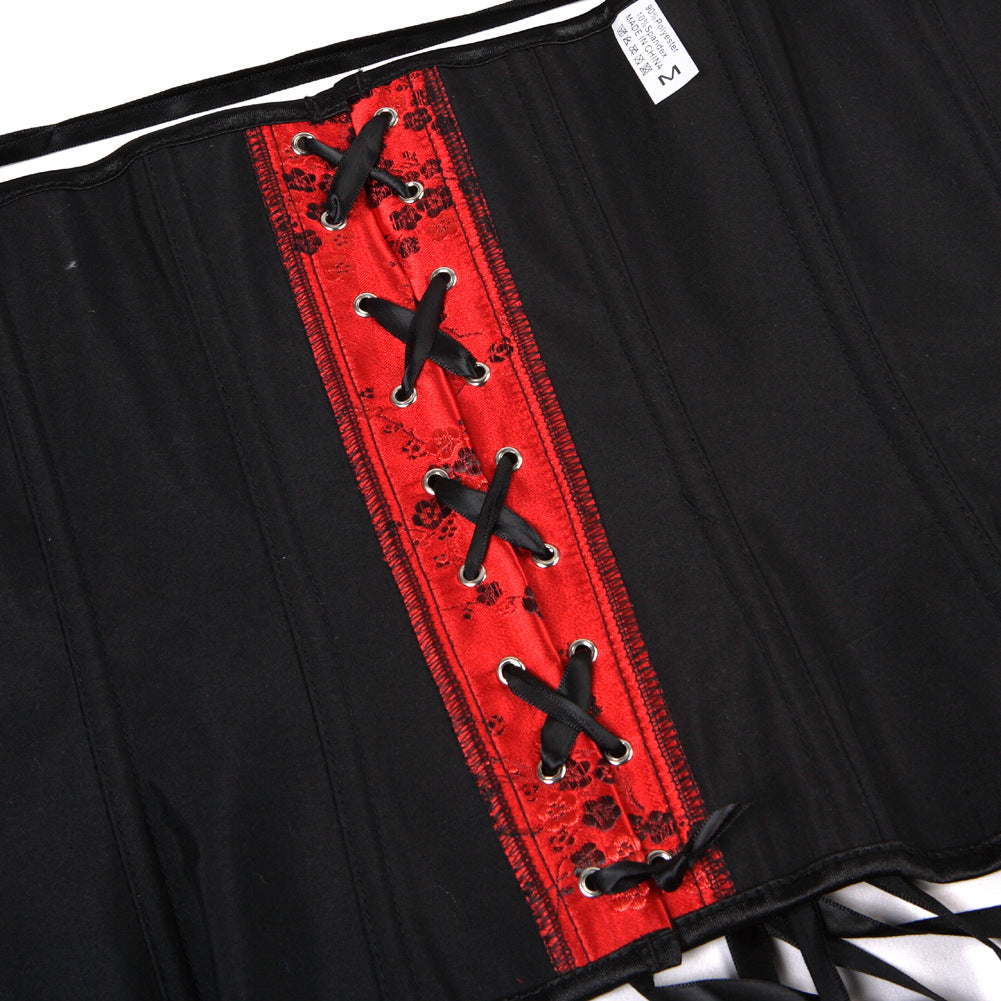 Black Red Floral Goth Corset Chinese Style