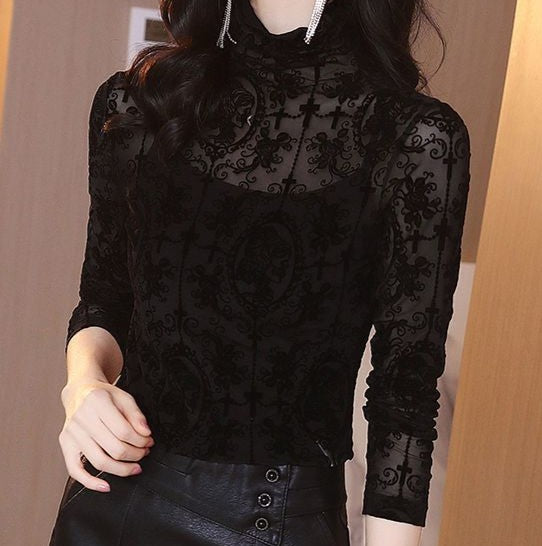 Black Sheer Lace Blouse