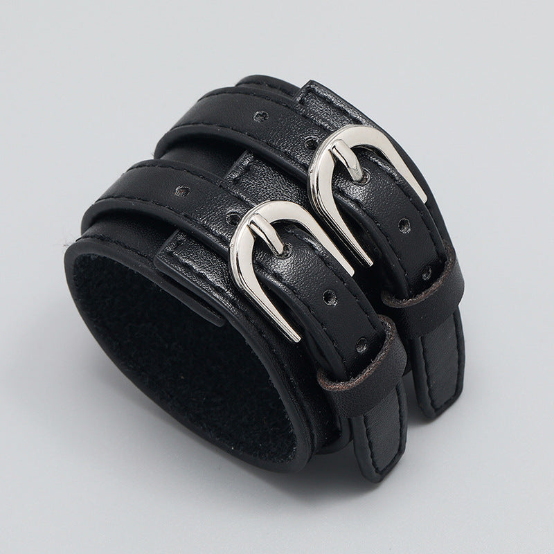Black Wrist Band - Gothic Leather Wrist Strap