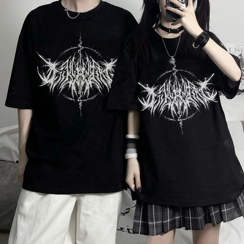 Black with white print Gothic Wings T-Shirt - Men/Unisex