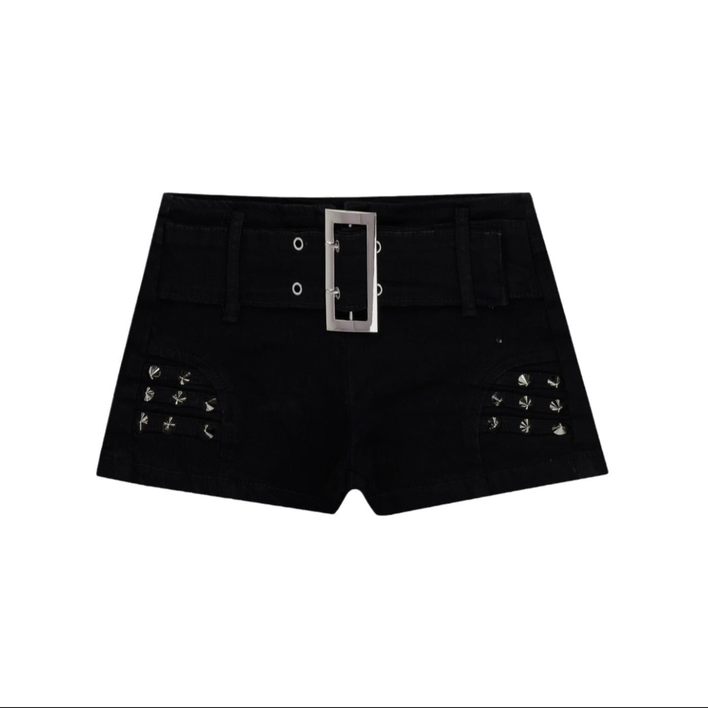 with spikes nail pins Black Belted Low Rise Shorts Womens