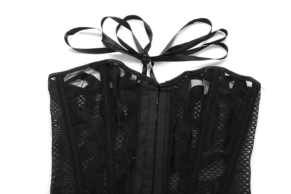 Black Sheer Corset Overbust Transparent Mesh
