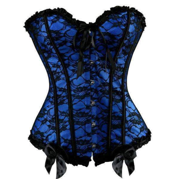 Blue Black Floral Lace Overbust Corset