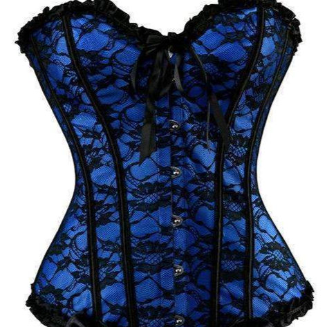 Blue Floral Lace Overbust Corset