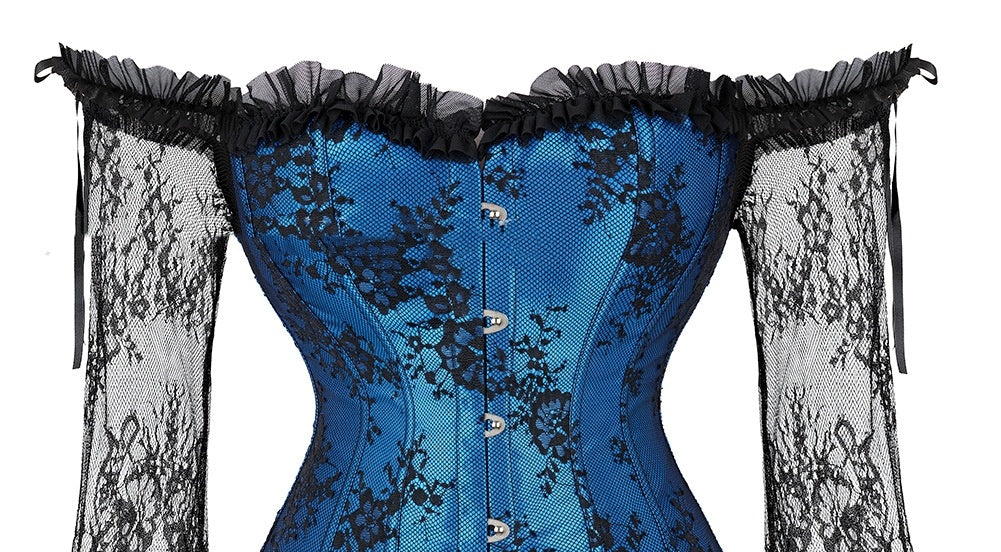 Blue Sheer Sleeve Corset top