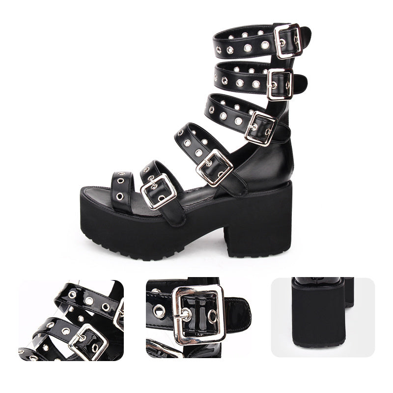 Black Buckle Straps Sandals