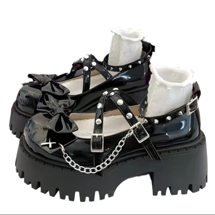 Chain Bow Goth Shoes