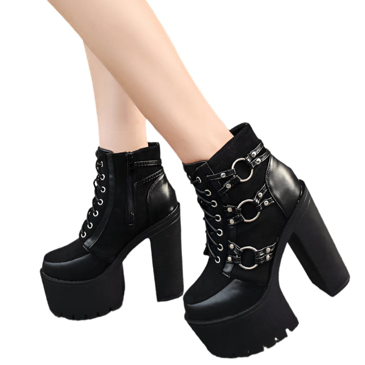 Chunky Suede Goth Boots Womens
