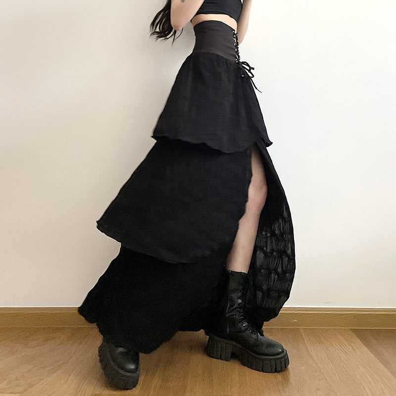 Corset Goth Maxi Skirt front slit