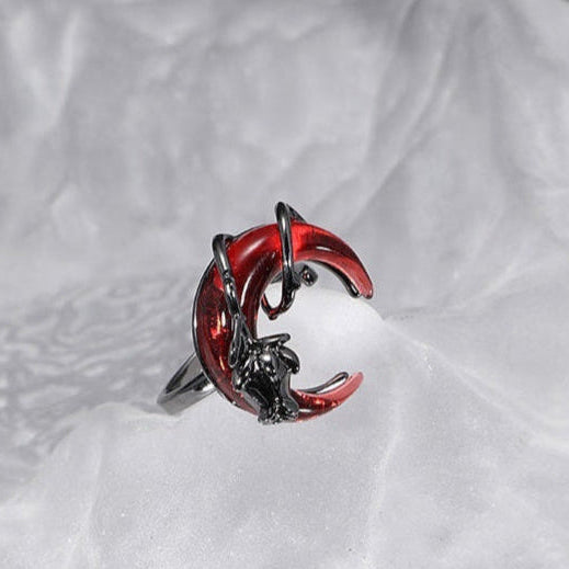 Red Crescent Moon Rose Ring