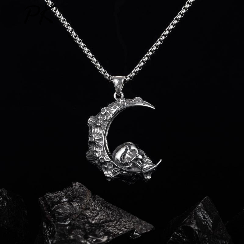 Crescent Moon Skull Necklace