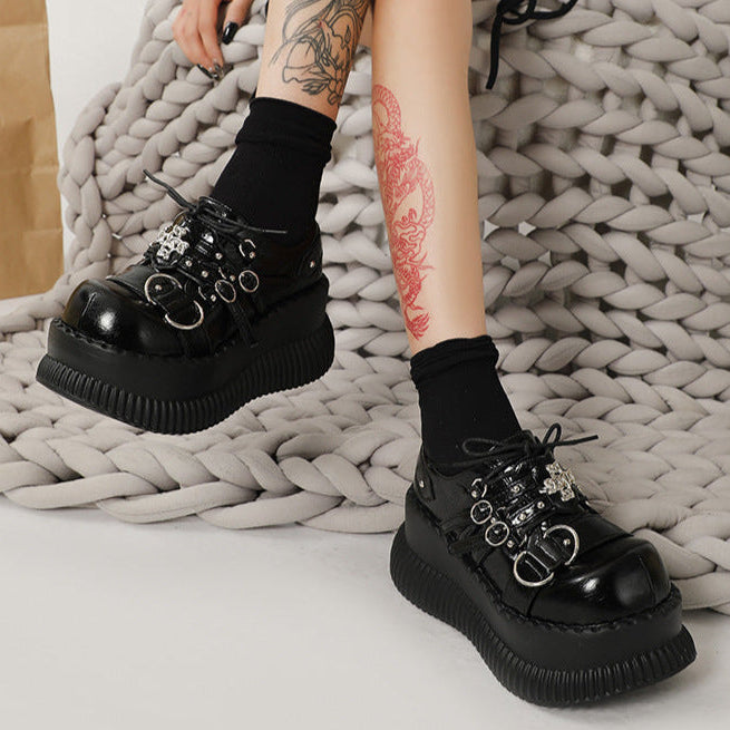 Cross Goth Platform Shoes Vegan Leather Womens