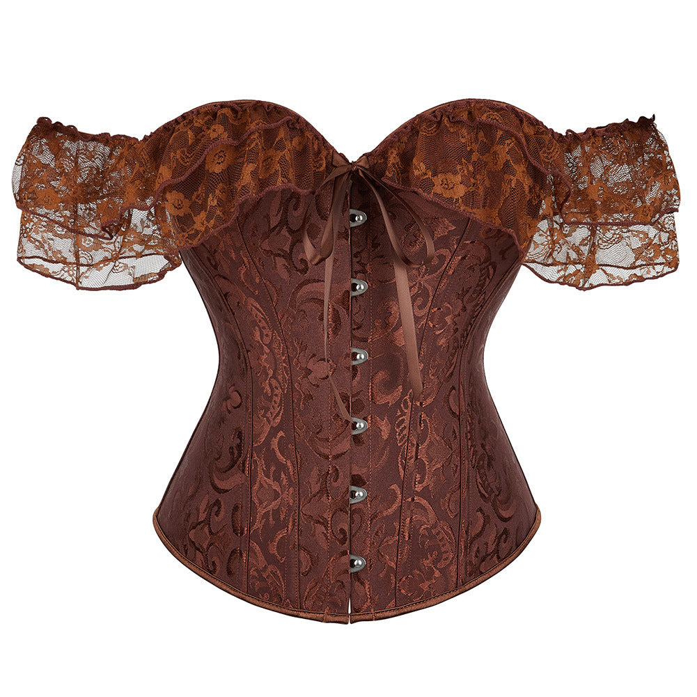 Dark Red Gothic Lace Sleeve Corset