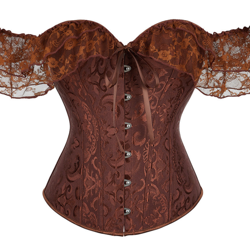 Dark Red Gothic Lace Sleeve Corset