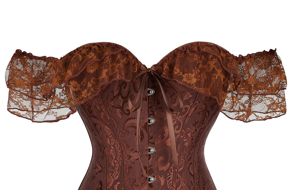 Dark Red Gothic Lace Sleeve Corset