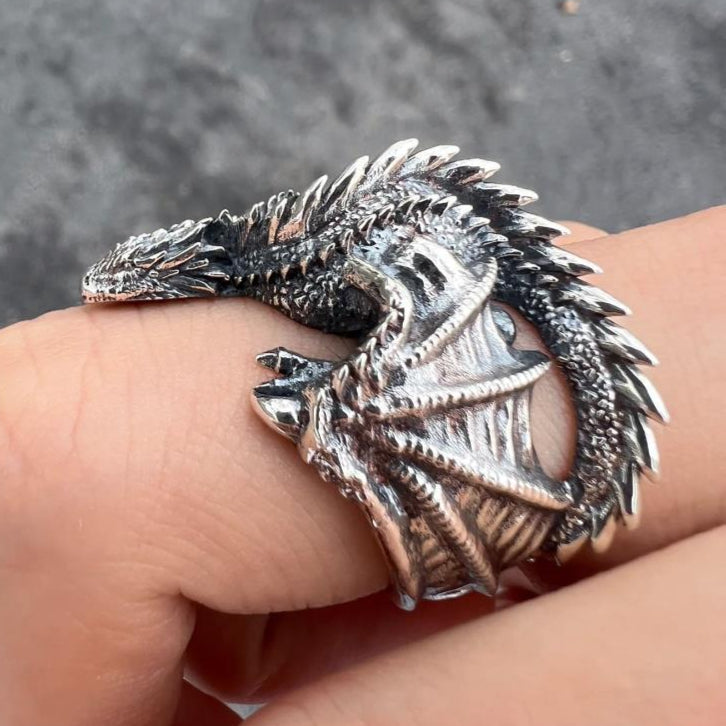 Dragon Ring Silver Metal Steel