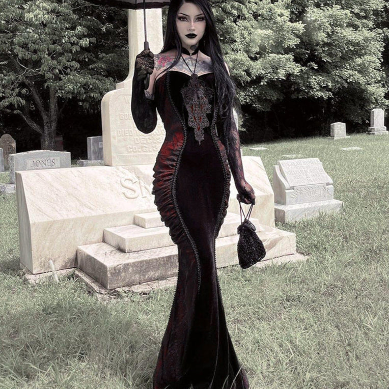 Embroidered Formal Goth Dress