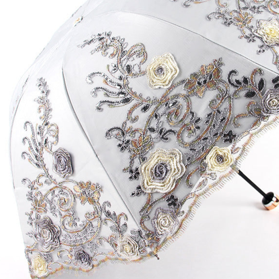 Floral Gothic Gray Parasol Embroidered