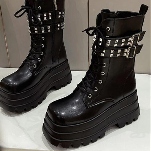 Goth Ankle Boots Studded Buckles Women