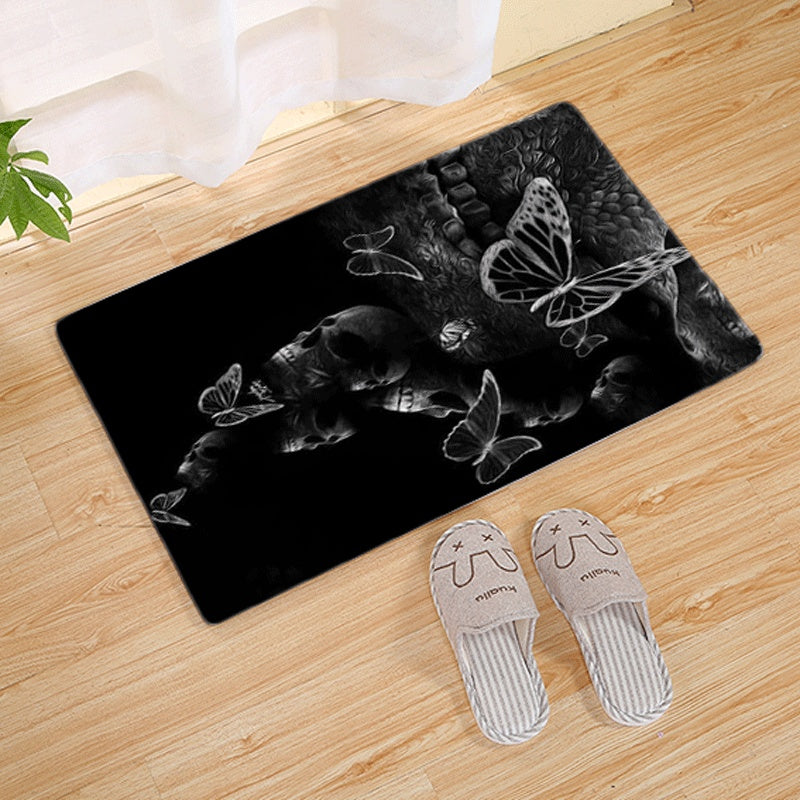  Goth Bathroom Mat with Butterflies skull