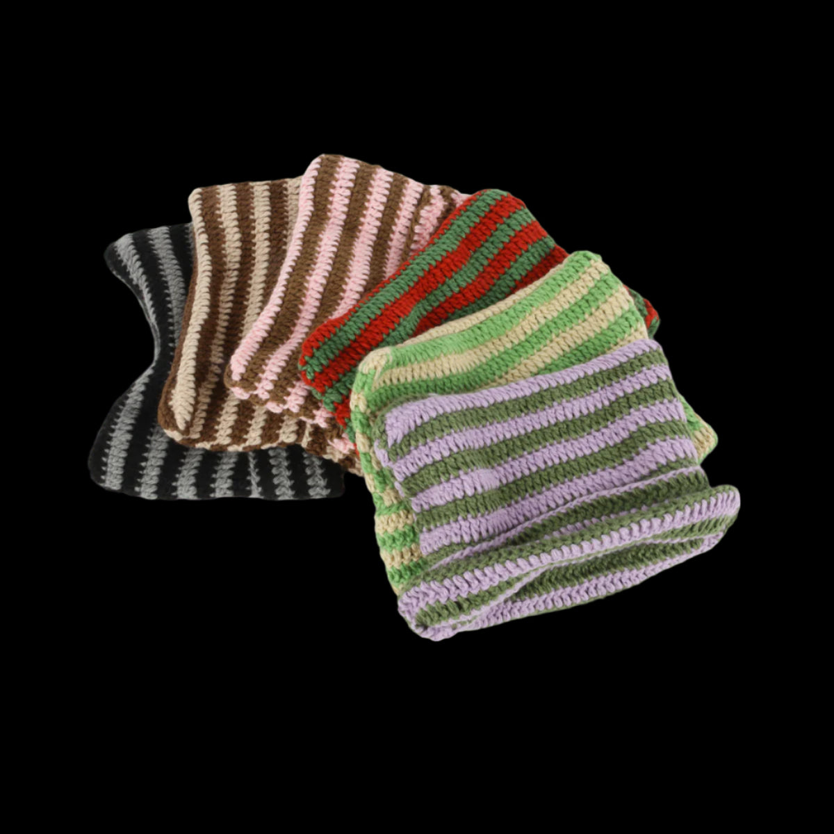 Goth Beanie Womens Black White Stripes