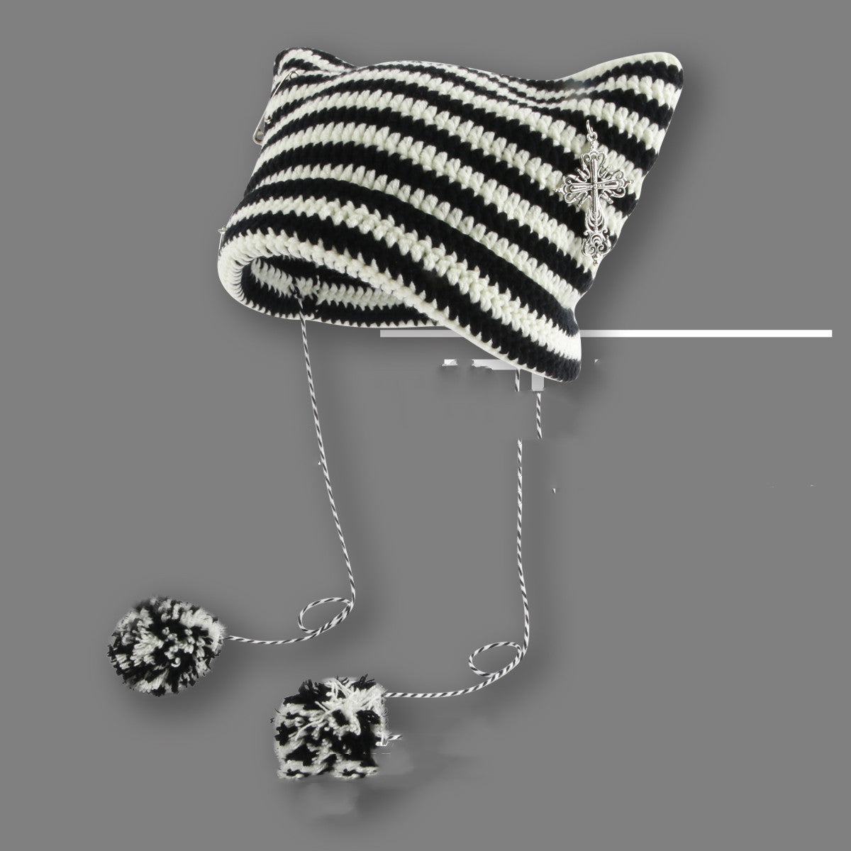 Goth Beanie Womens Black White Striped