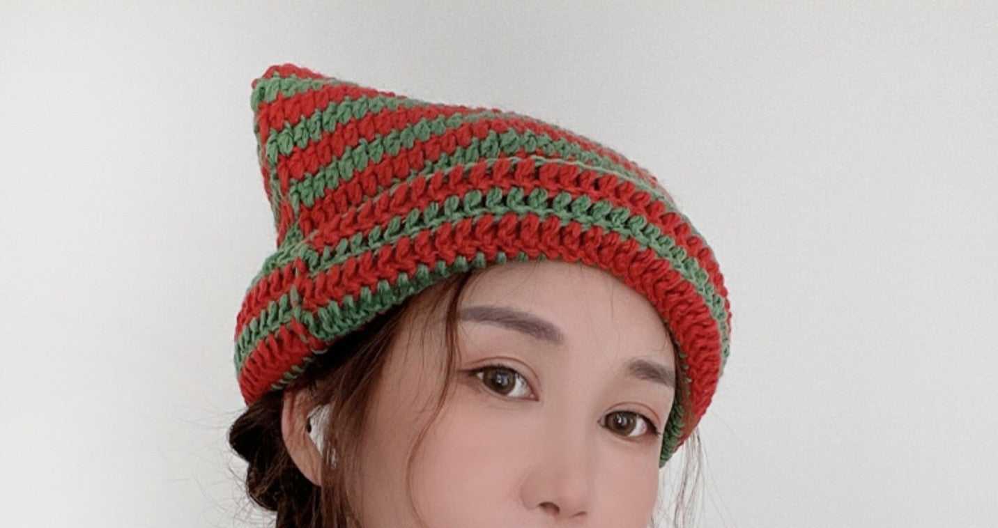 Goth Beanie Womens Black White Stripes