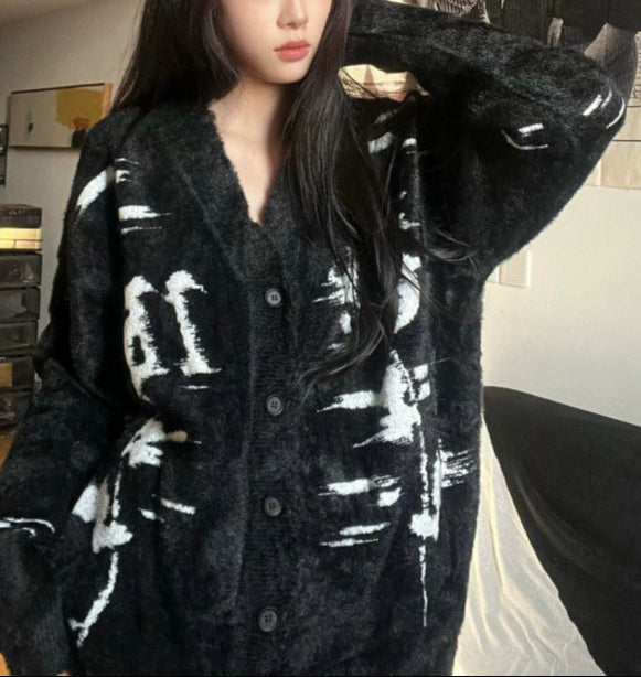 Gothic Black Cardigan Button Up Sweater Womens
