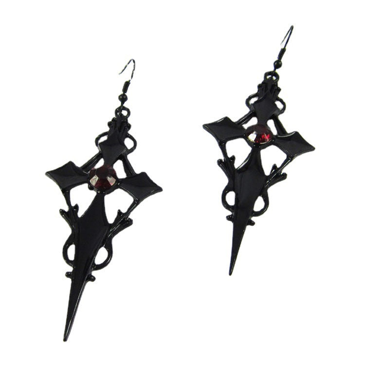 Gothic Black Cross Earrings Womens