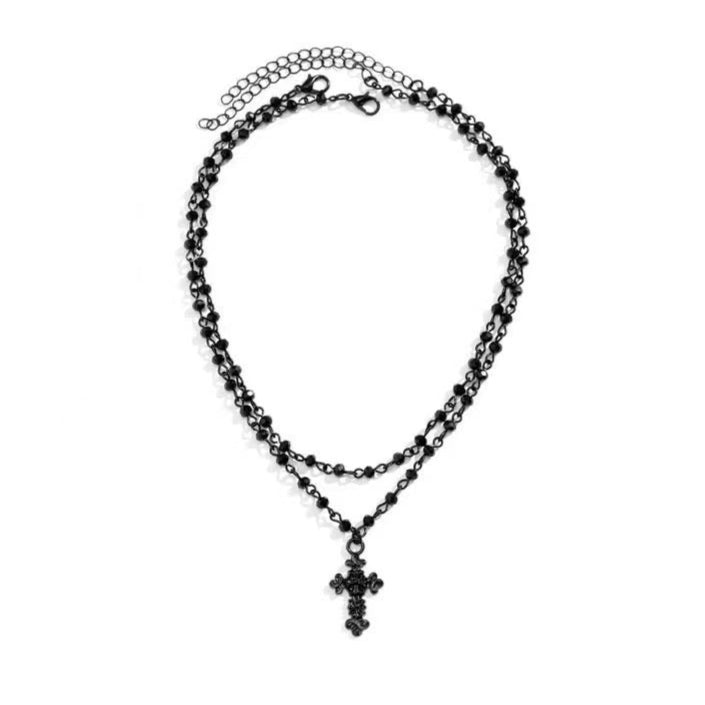 Goth Black Cross Necklace Women