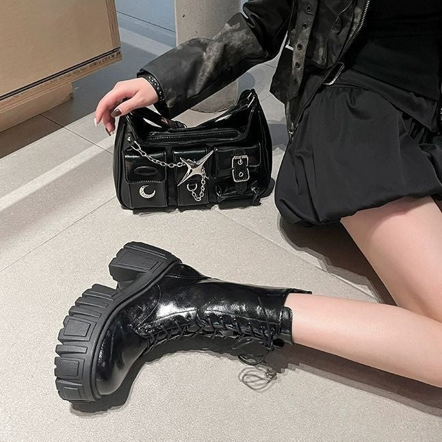 Goth Black Platform Combat Boots