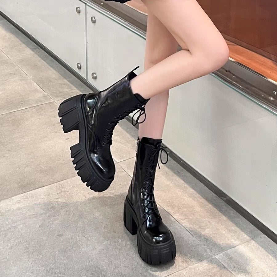 Goth Black Platform Combat Boots alt