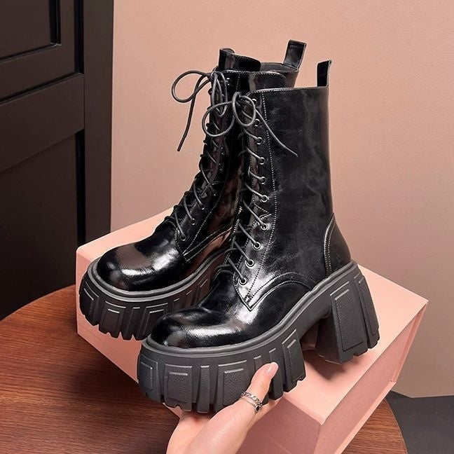 Goth Black Platform Combat Boots emo