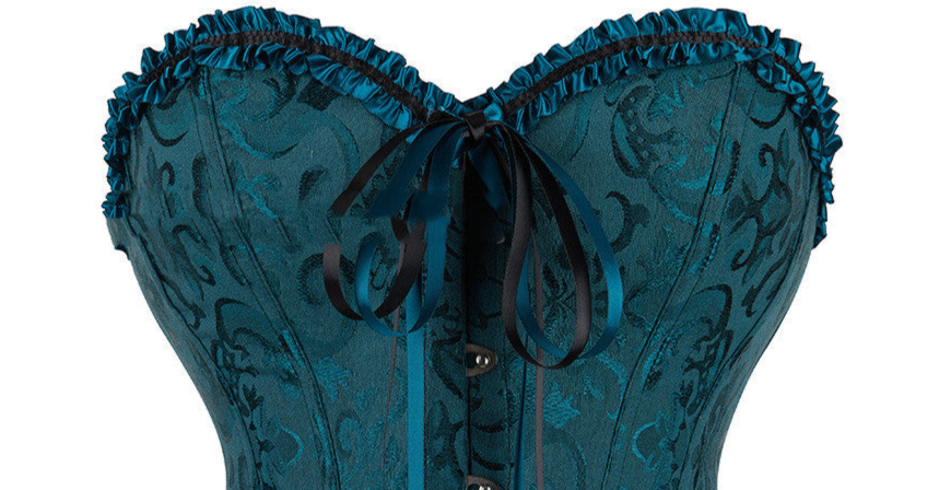ribbon bow Goth Blue Corset Overbust