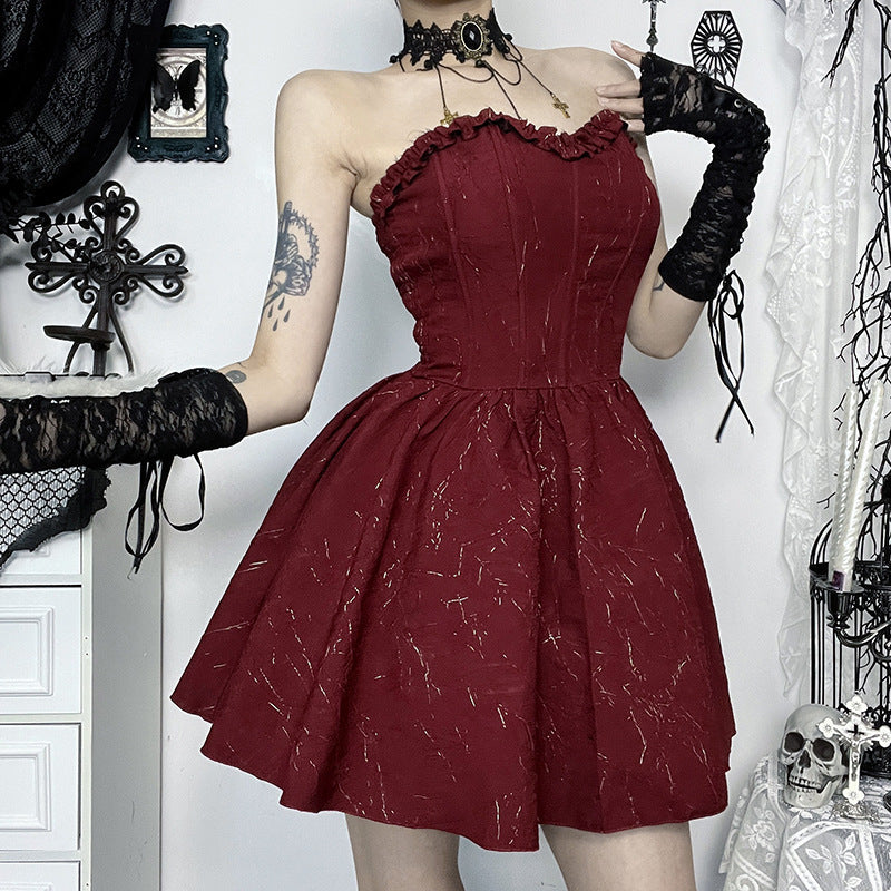 Goth Dress Red Strapless