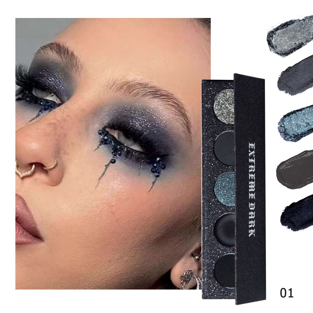 Goth Eye Shadow Palette 5 Black Gray Colors