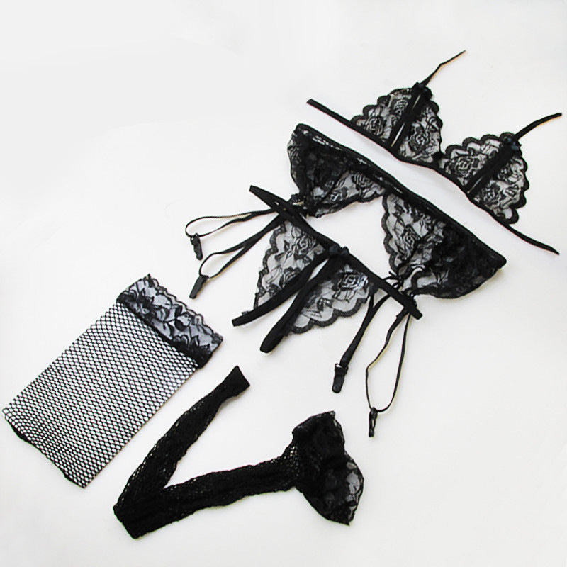 Goth Garter Underwear 4 Piece Set with Stockings