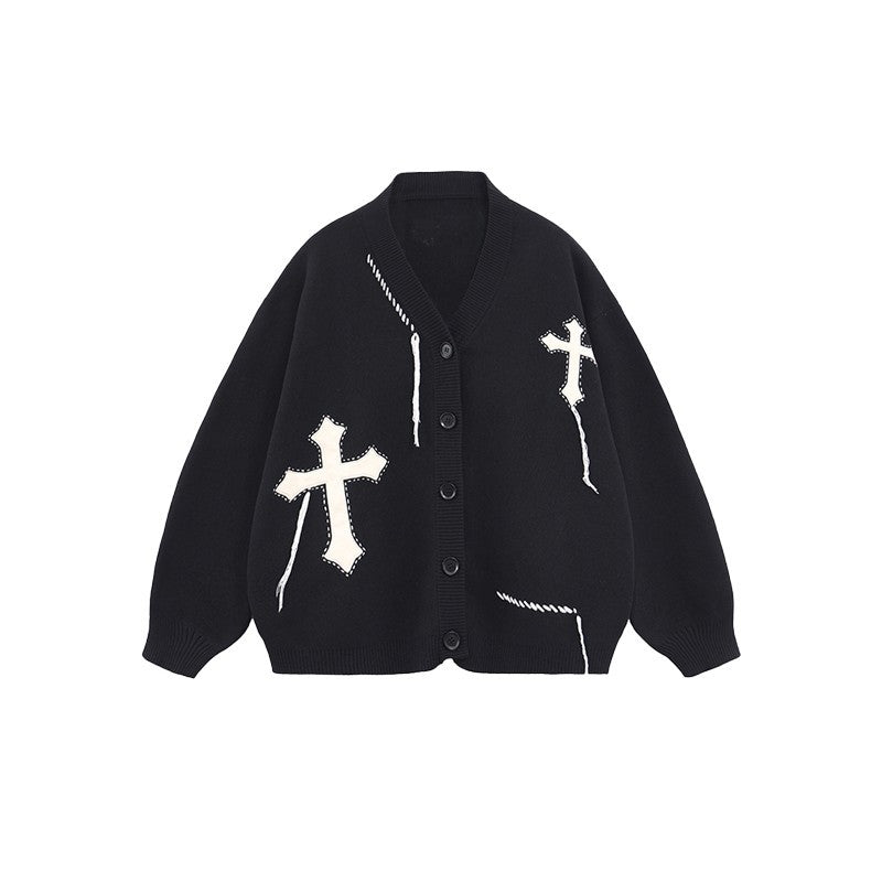 Gothic Oversized Cross Cardigan Black
