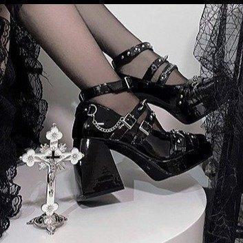 Goth Pumps Black Square Heels