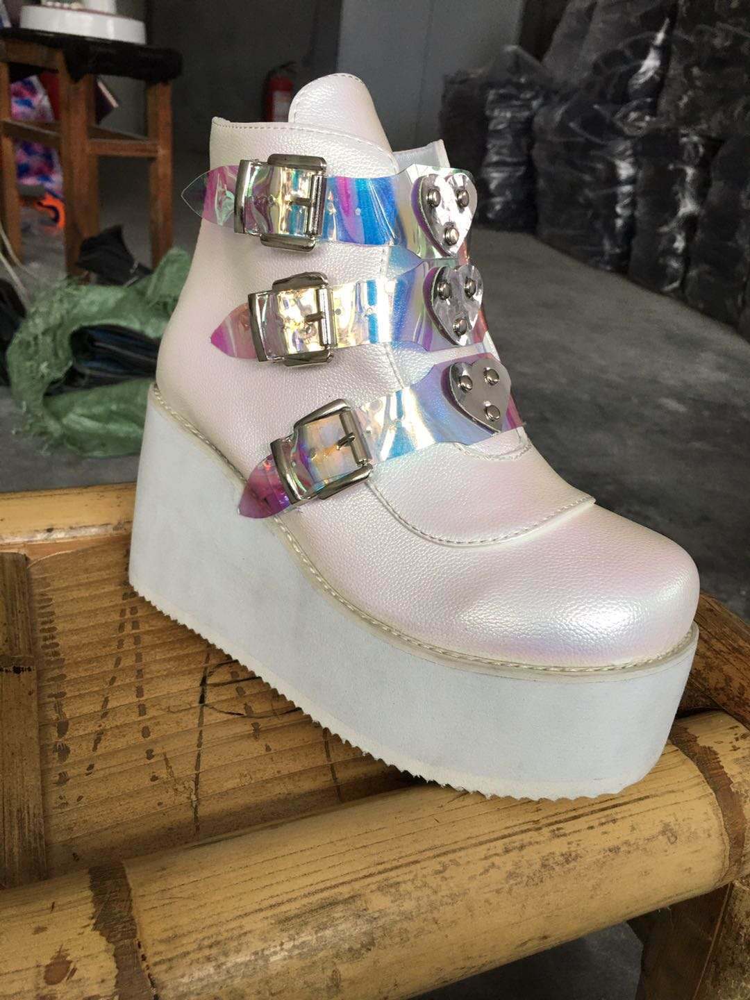 Goth Purple Platform Boots white