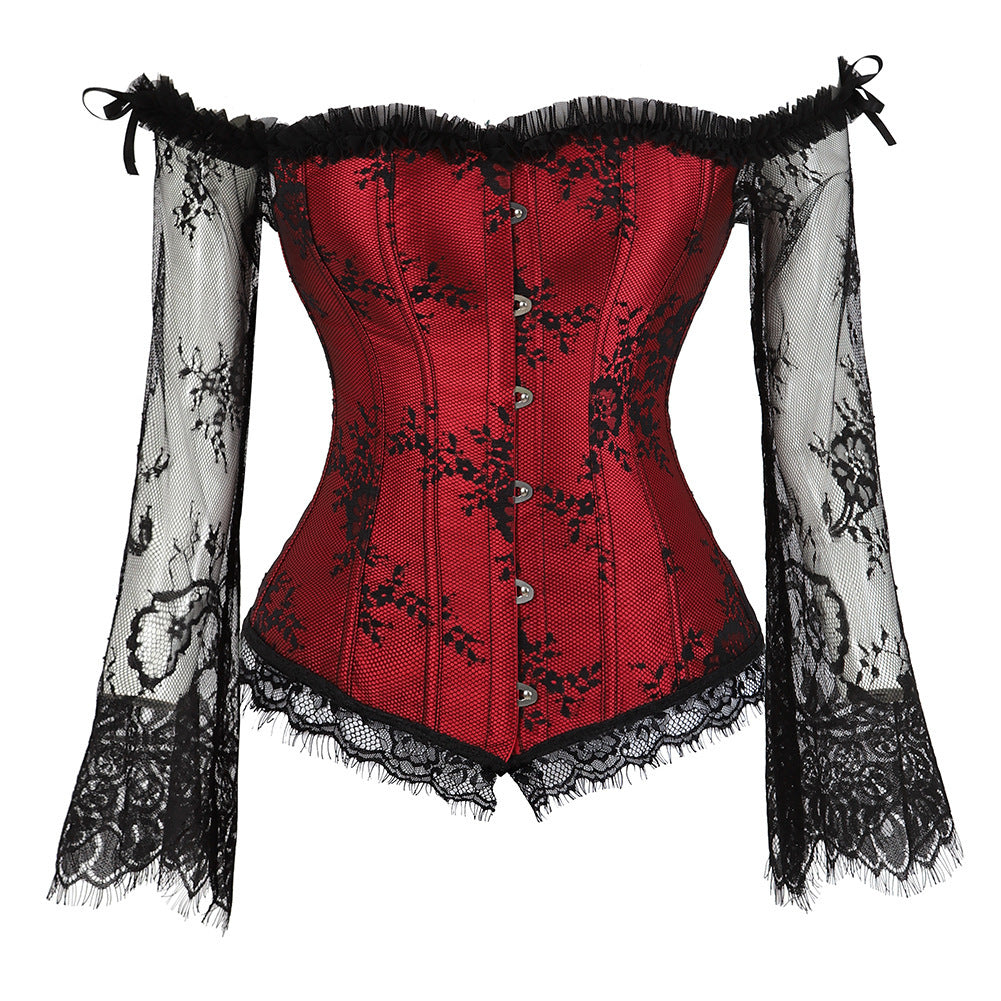 Goth Red Long Sleeve Corset