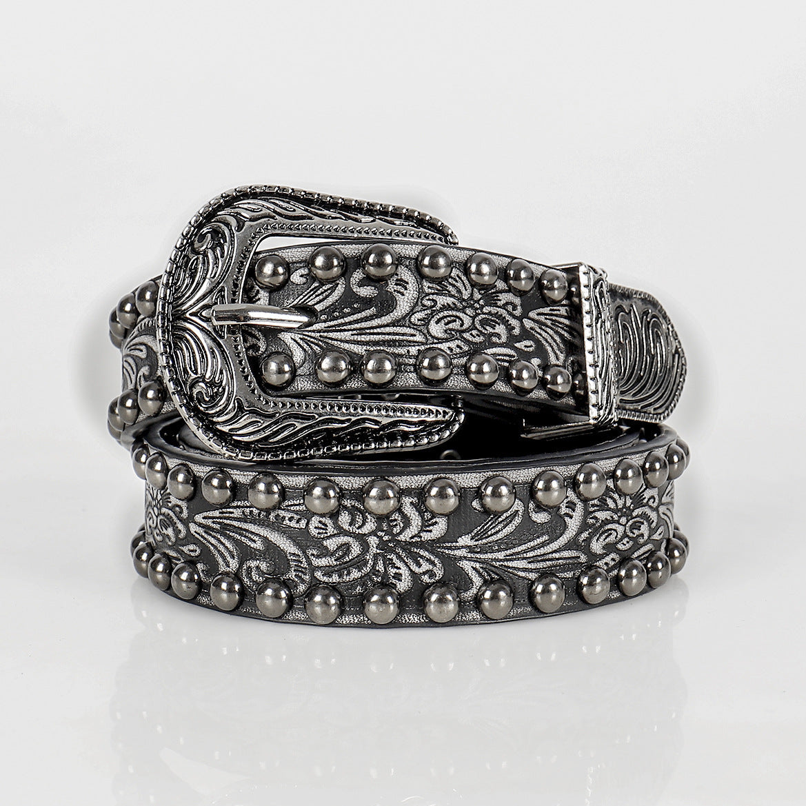 Goth Retro Silver Buckle Belt Embossed with Studs