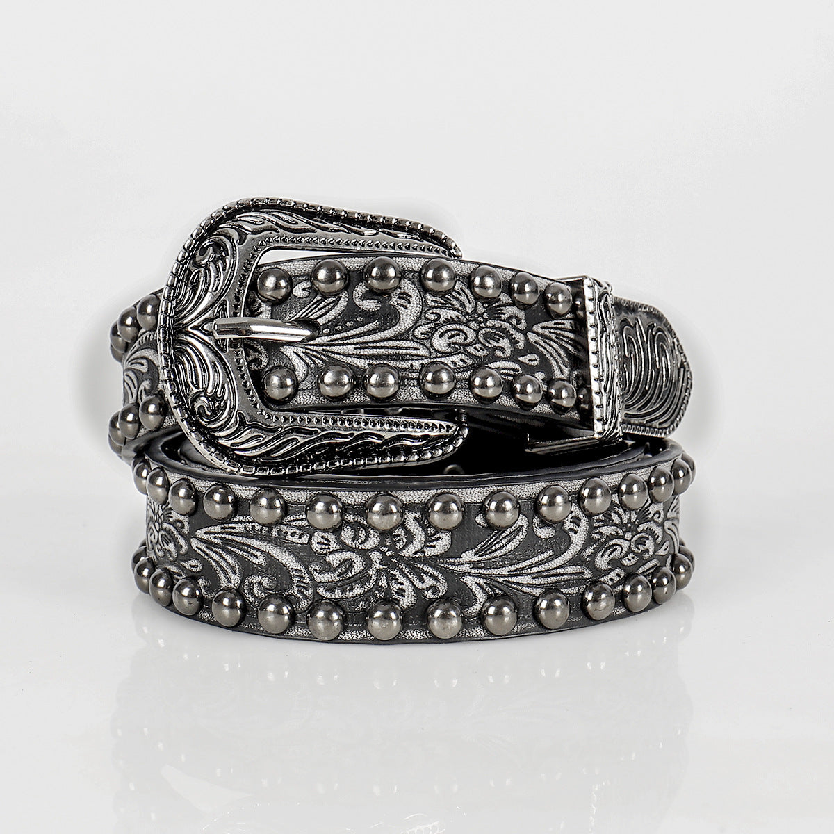 Goth Retro Silver Buckle Belt Embossed with Studs