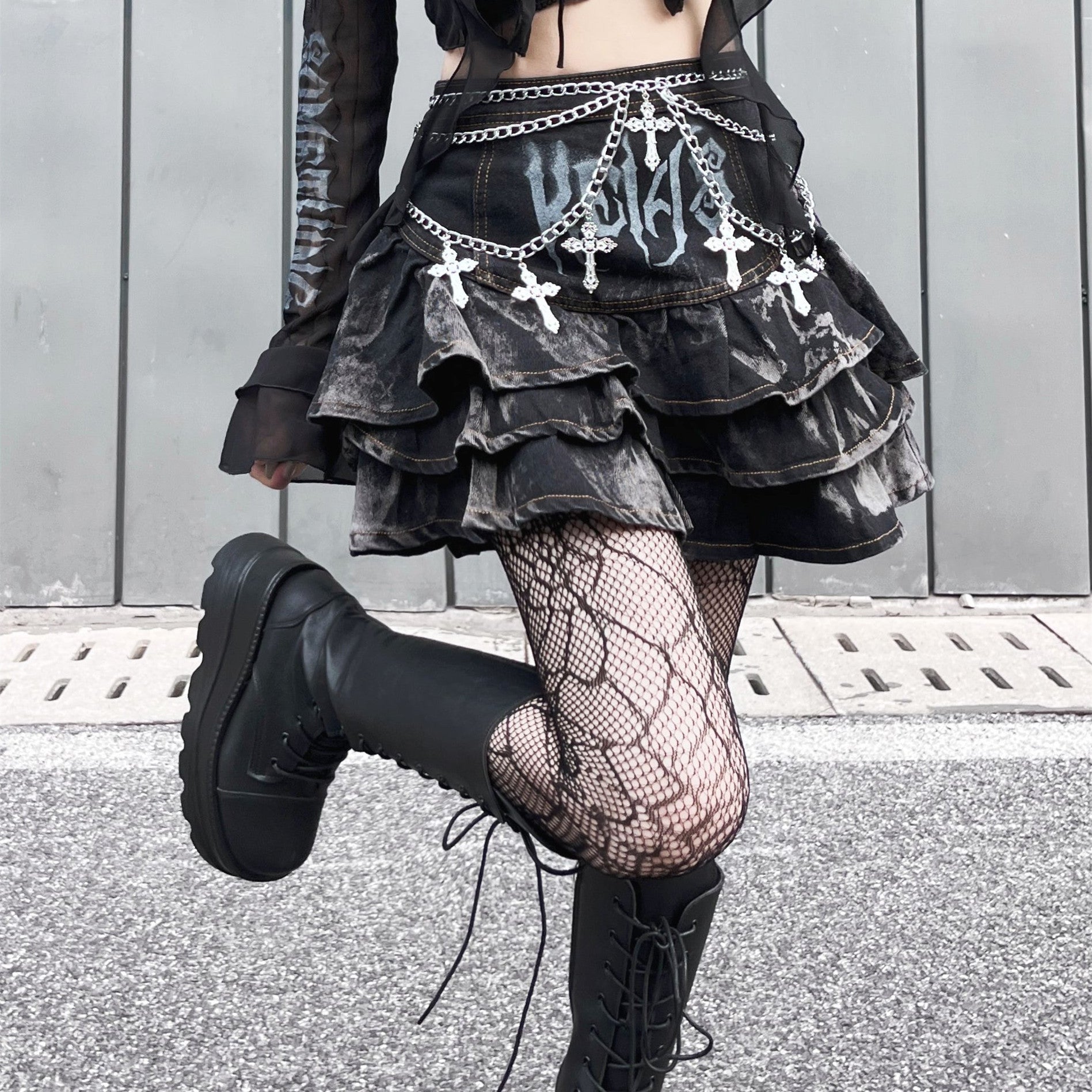 Goth Short Skirt with Cross Chain Belt