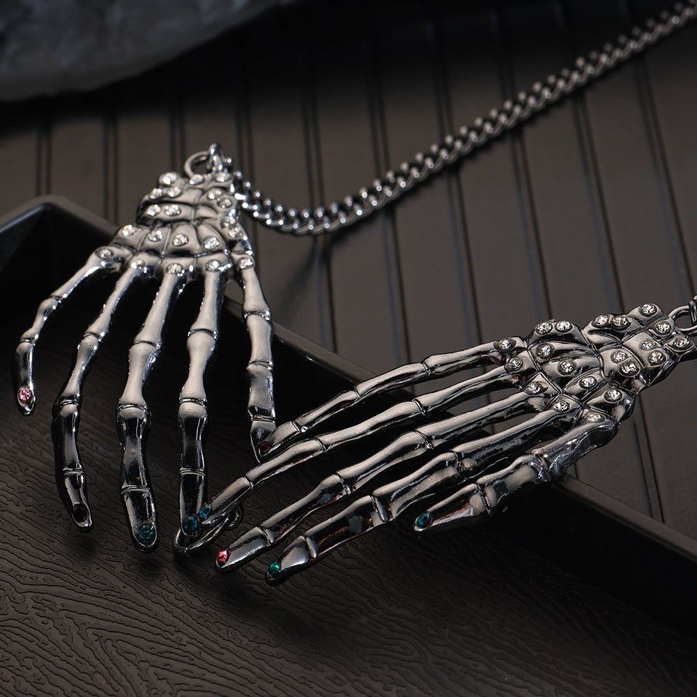Goth Skeleton Hand Necklace Womens