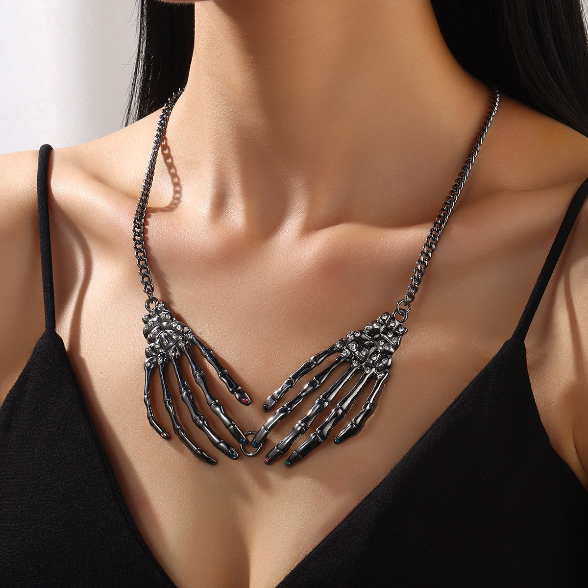 Goth Skeleton Hands Necklace Womens