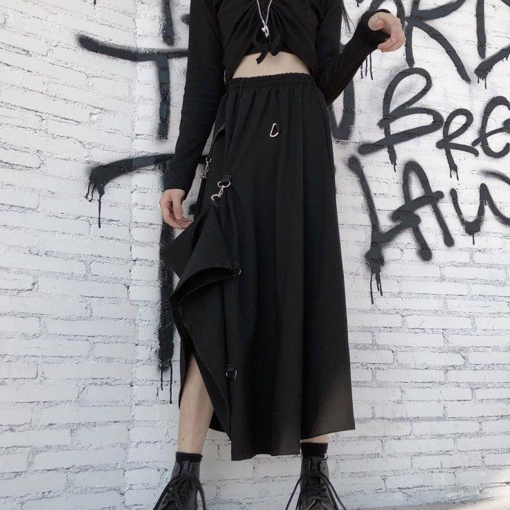 Casual Goth Skirt Long Black A-Line