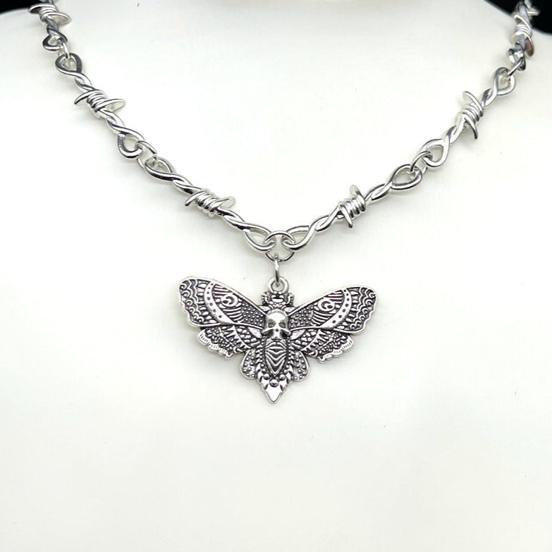 Goth Skull Moth Necklace